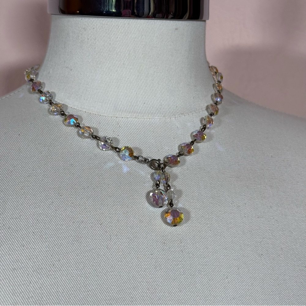 Vintage 1940’s Retro art deco aurora borealis glass crystal choker necklace 16in - Picture 3 of 13